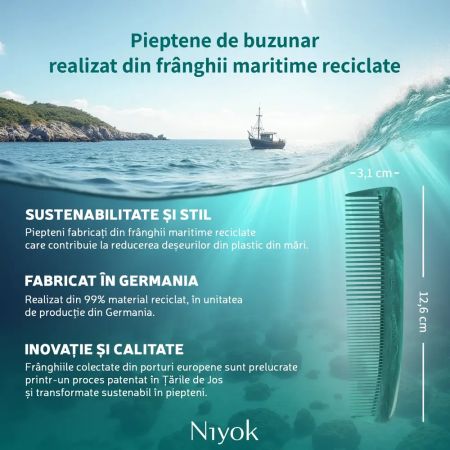 Pieptan de buzunar din materiale reciclate Comb Recycled, 1 bucata, Niyok 689523