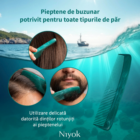 Pieptan de buzunar din materiale reciclate Comb Recycled, 1 bucata, Niyok 756335