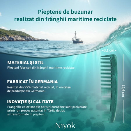 Pieptan de buzunar din materiale reciclate Comb Recycled, 1 bucata, Niyok 756336