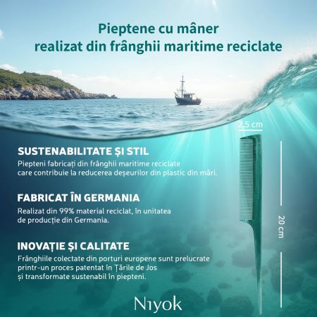 Pieptan din materiale reciclate pentru sectionare si styling Comb Recycled, 1 bucata, Niyok 689516