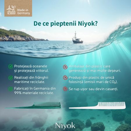 Pieptan din materiale reciclate pentru sectionare si styling Comb Recycled, 1 bucata, Niyok 689517