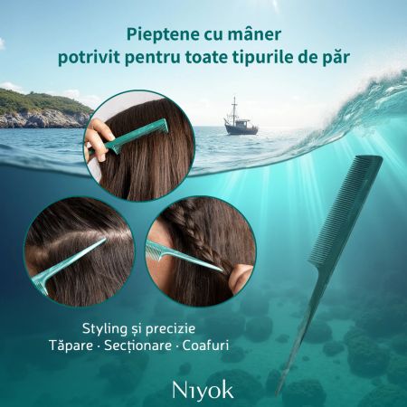 Pieptan din materiale reciclate pentru sectionare si styling Comb Recycled, 1 bucata, Niyok 689514