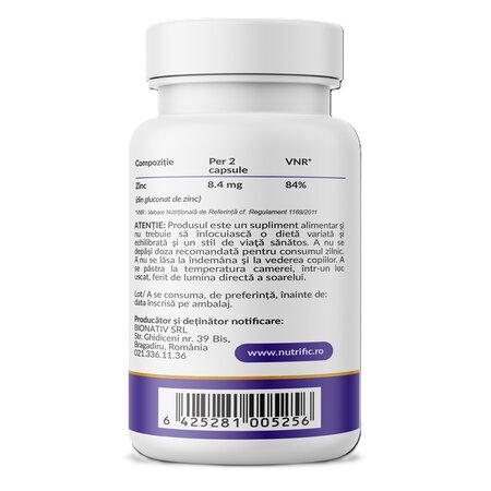 Zinc Gluconat, 30 mg, 60 capsule, Nutrific 689930