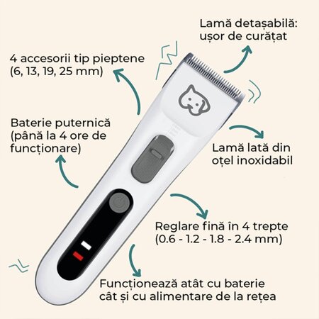 Aparat de tuns blana pentru caini si pisici PP 110 Love Your Pet, 1 bucata, Beurer 689582
