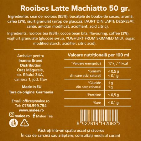 Ceai Rooibos Latte Machiatto, 50 g, Malee 689672