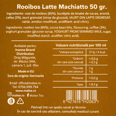 Ceai Rooibos Latte Machiatto, 50 g, Malee 689672