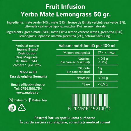 Ceai Yerba Mate Lemongrass, 50 g, Malee 689679