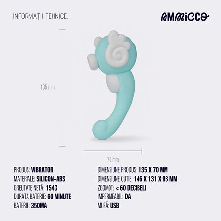 Vibrator clitoridian cu functie de aspiratie Seahorse, 1 bucata, Ammicco 690414