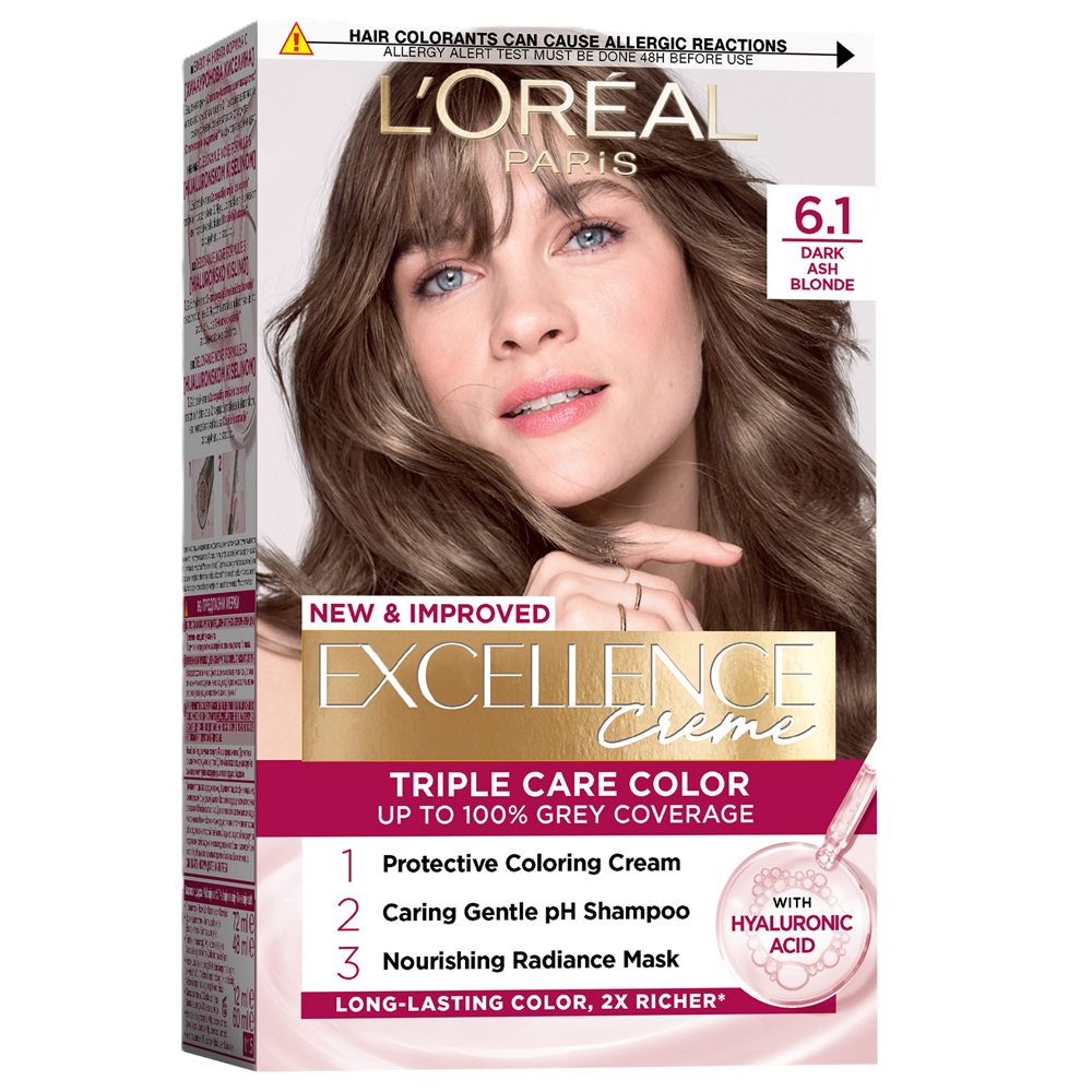 Vopsea de par cu acid hialuronic Excellence Color Creme 6.1 Blond Inchis Cenusiu, 192 ml, Loreal