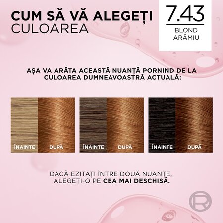 Vopsea de par cu acid hialuronic Excellence Color Creme 7.43 Blond Aramiu, 192 ml, Loreal 689780