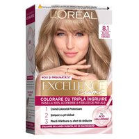 Vopsea de par cu acid hialuronic Excellence Color Creme 8.1 Blond Deschis Cenusiu, 192 ml, Loreal