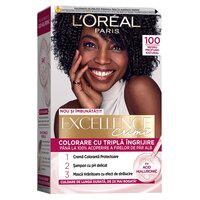 Vopsea de par cu acid hialuronic Excellence Color Creme 100 Negru Profund Natural, 192 ml, Loreal