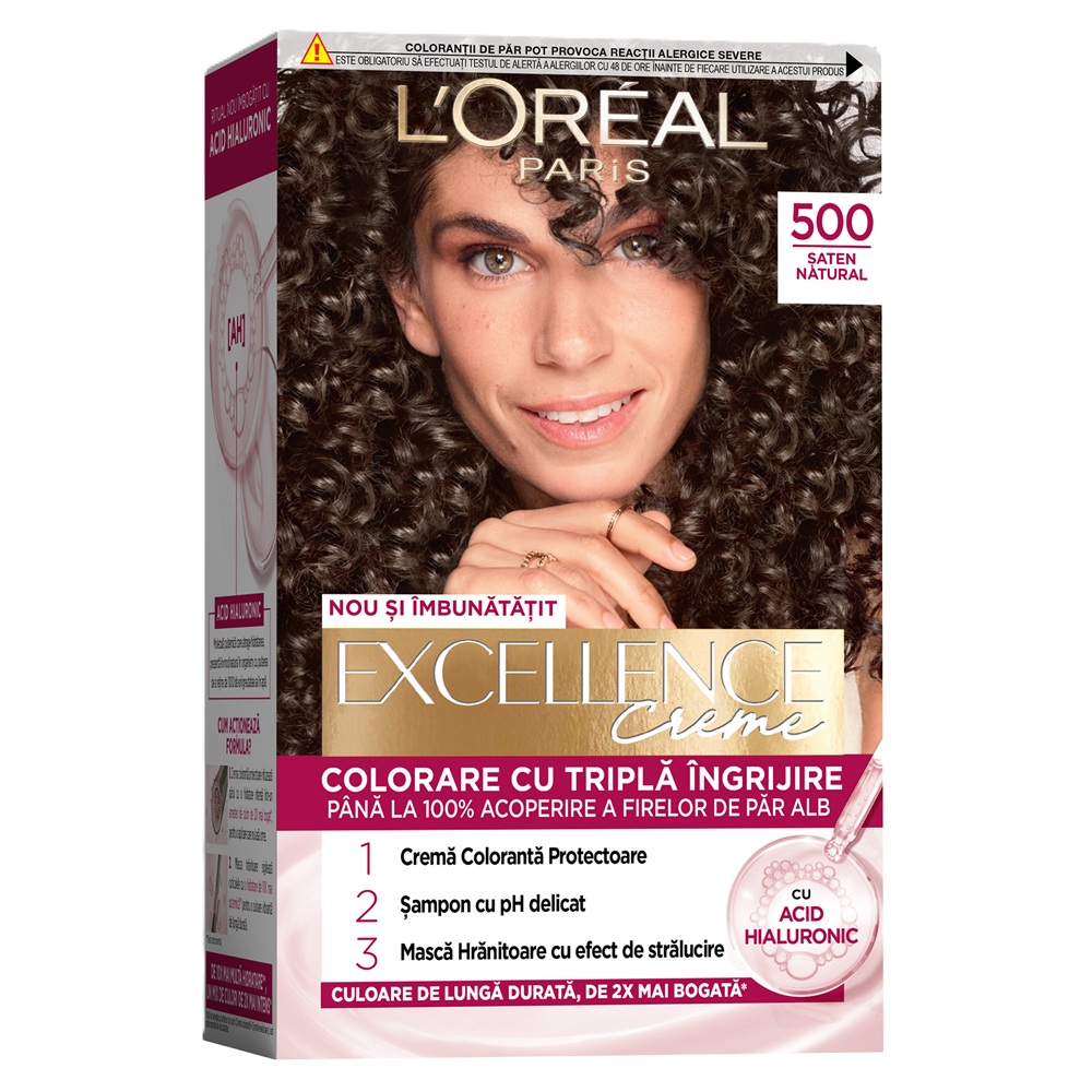 Vopsea de par cu acid hialuronic Excellence Color Creme 500 Saten Deschis Profund, 192 ml, Loreal
