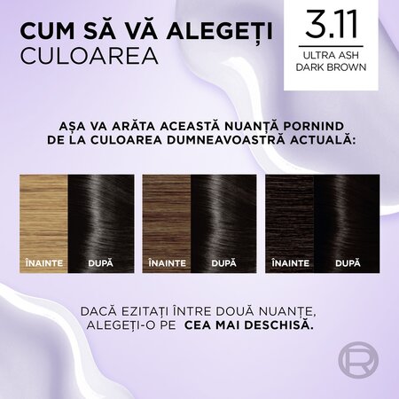 Vopsea de par Excellence Cool Creme 3.11 Ultra Ash Dark Brown, 192 ml, Loreal 689874