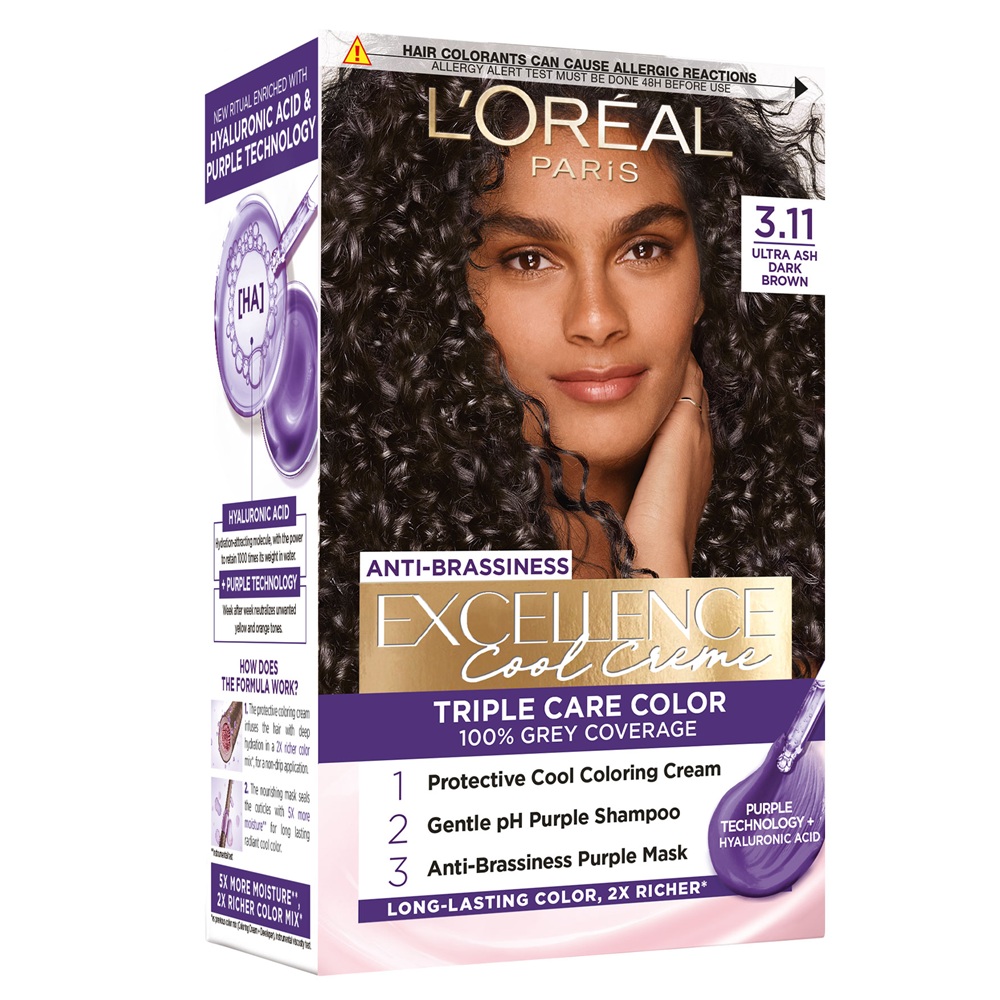 Vopsea de par Excellence Cool Creme 3.11 Ultra Ash Dark Brown, 192 ml, Loreal