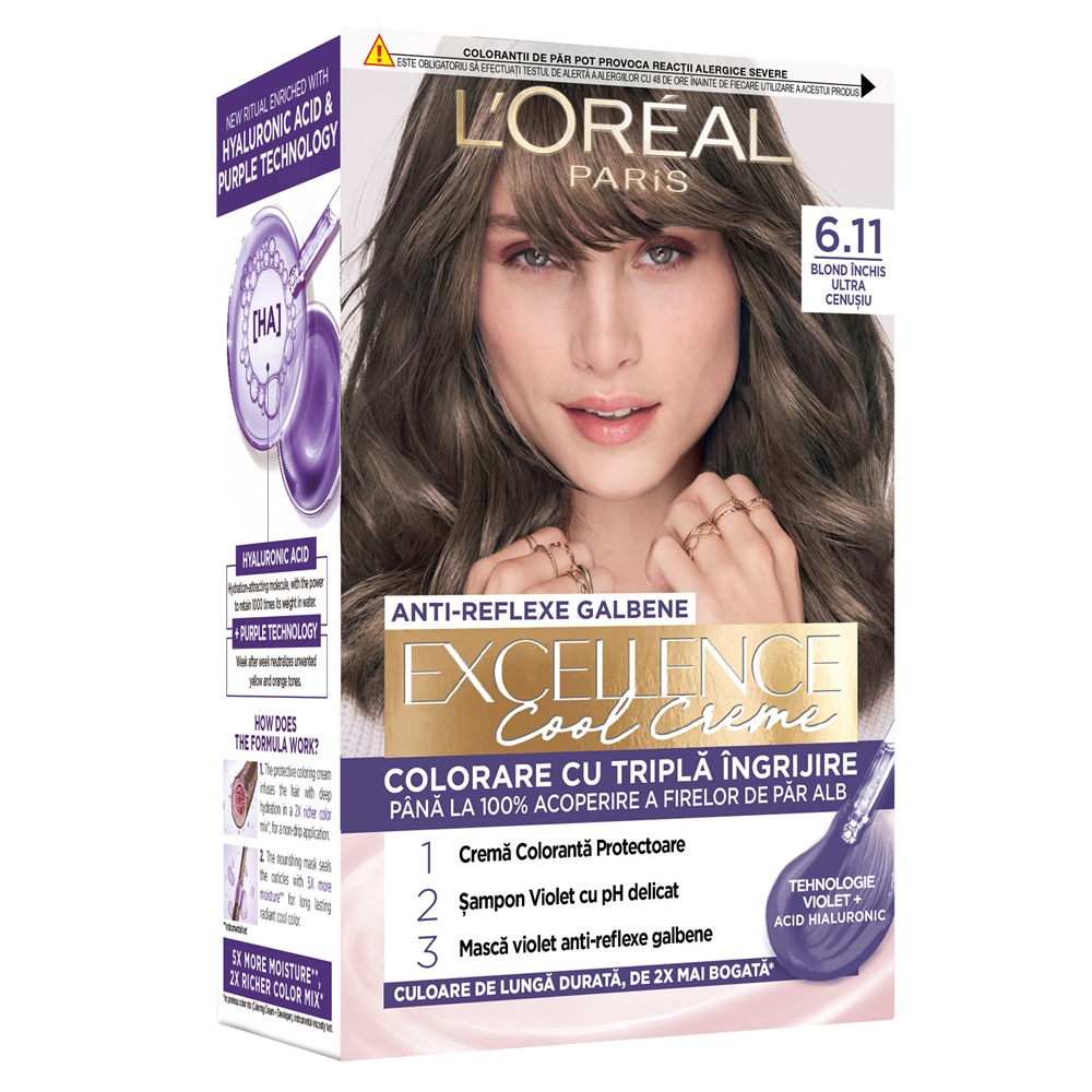 Vopsea de par Excellence Cool Creme 6.11 Ultra Ash Dark Blonde, 192 ml, Loreal