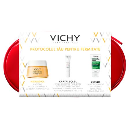 Trusa Balsam de zi hranitor cu efect de fermitate Neovadiol Magistral, 50 ml + Fluid cu SPF 50+ Capital Soleil, 15 ml + Sampon anti-matreata Dercos, 50 ml, Vichy 689982