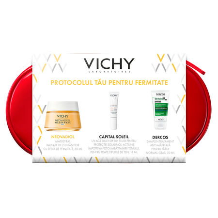 Trusa Balsam de zi hranitor Neovadiol Magistral, 50 ml + Fluid cu SPF 50+ Capital Soleil, 15 ml + Sampon anti-matreata Dercos, 50 ml, Vichy 689982