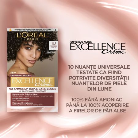 Vopsea de par fara amoniac Excellence Universal 1U Black, 192 ml, Loreal 690080