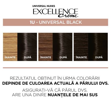 Vopsea de par fara amoniac Excellence Universal 1U Black, 192 ml, Loreal 690083