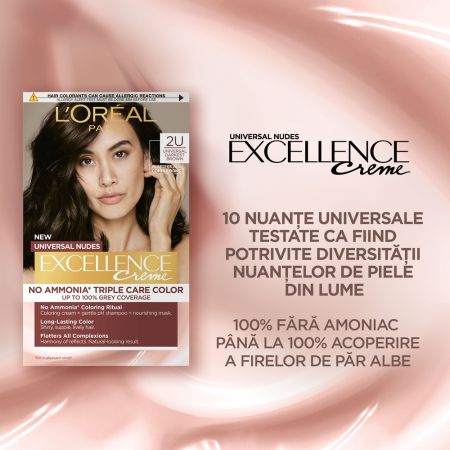 Vopsea de par fara amoniac Excellence Universal 2U Darkest Brown, 192 ml, Loreal 690086
