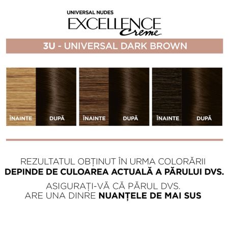 Vopsea de par fara amoniac Excellence Universal 3U Dark Brown, 192 ml, Loreal 690095