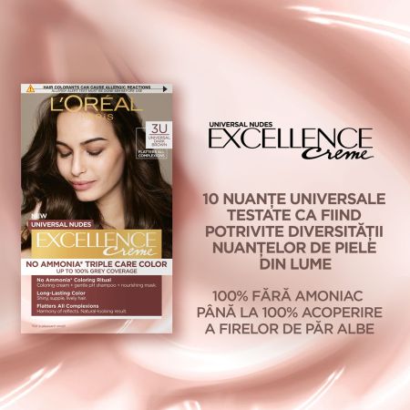 Vopsea de par fara amoniac Excellence Universal 3U Dark Brown, 192 ml, Loreal 690092