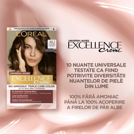 Vopsea de par fara amoniac Excellence Universal 4U Brown, 192 ml, Loreal 690098