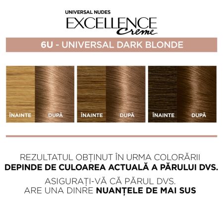 Vopsea de par fara amoniac Excellence Universal 6U Dark Blonde, 192 ml, Loreal 690232