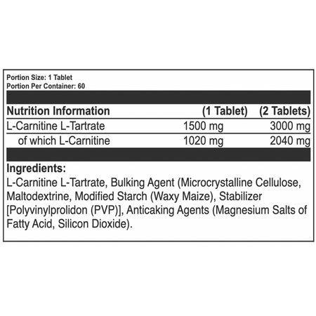 L-Carnitina Classic Series, 1500 mg, 60 tablete, Benefit Nutrition 690295