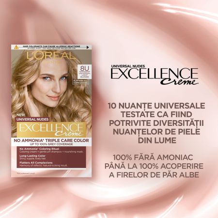 Vopsea de par fara amoniac Excellence Universal 8U Light Blonde, 192, Loreal 690342