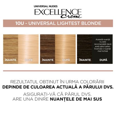 Vopsea de par fara amoniac Excellence Universal 10U Lightest Blonde, 192 ml, Loreal 690365