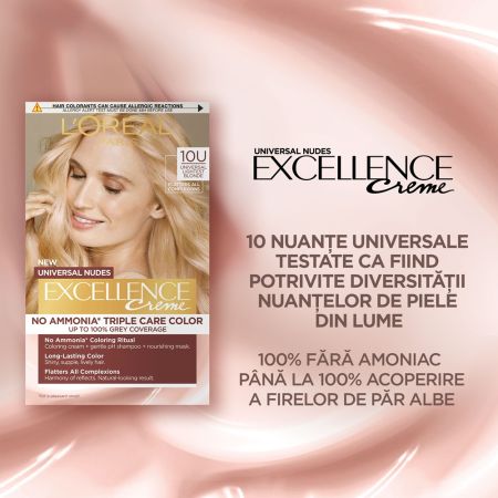 Vopsea de par fara amoniac Excellence Universal 10U Lightest Blonde, 192 ml, Loreal 690362