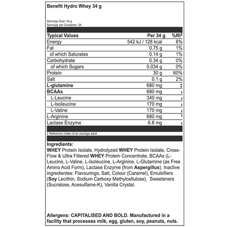 Pudra proteica cu aroma de ciocolata Hydro Whey Protein Classic Series, 34 g, Benefit Nutrition 690380
