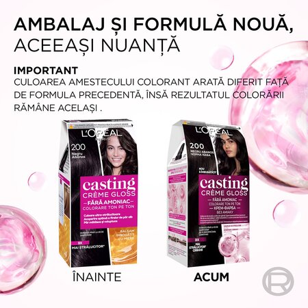 Vopsea de par fara amoniac Casting Creme Gloss 200 Negru Abanos, 180 ml, Loreal 692397