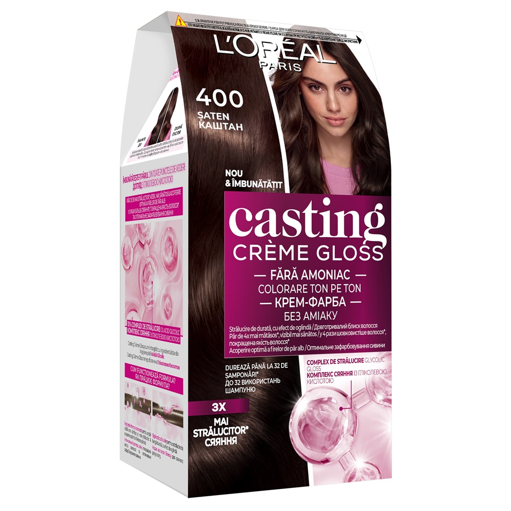Vopsea de par fara amoniac Casting Creme Gloss 400 Saten, 180 ml, Loreal