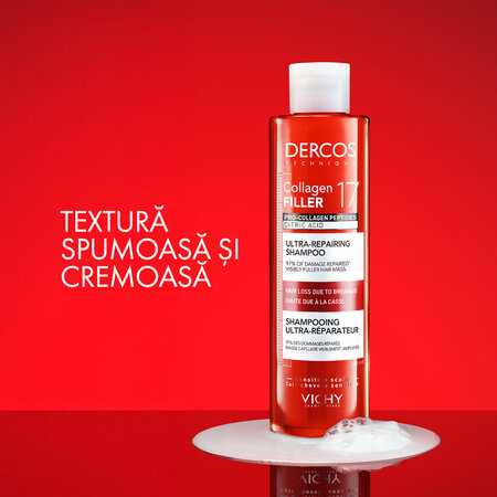 Sampon ultra-reparator pentru par deteriorat si fragil Dercos Collagen 17 Filler, 200 ml, Vichy 690692