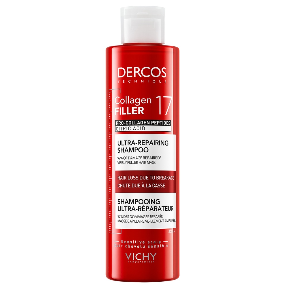 Sampon ultra-reparator pentru par deteriorat si fragil Dercos Collagen 17 Filler, 200 ml, Vichy