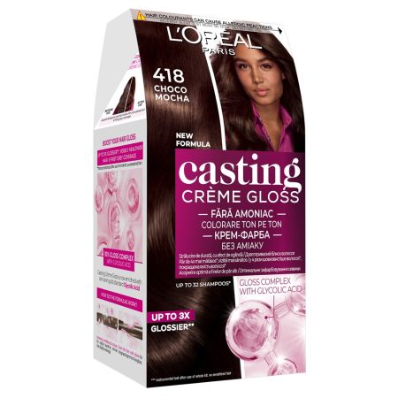 Vopsea de par fara amoniac Casting Creme Gloss 418 Choco Mocha, 1 bucata, L'Oreal Paris