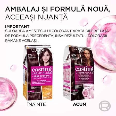 Vopsea de par fara amoniac Casting Creme Gloss 515 Ciocolatiu, 180 ml, Loreal 692502
