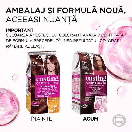 Vopsea de par fara amoniac Casting Creme Gloss 554 Spicy Chocolate, 180 ml, Loreal 692364