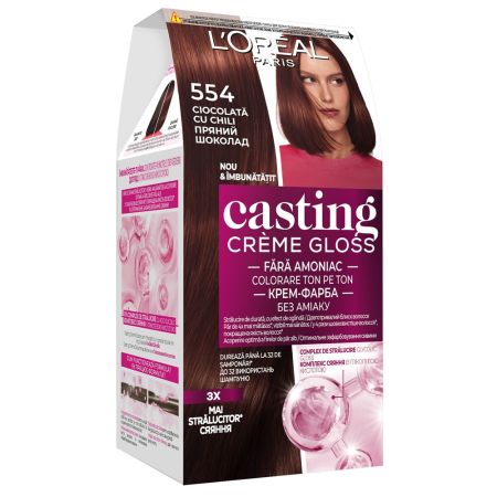 Vopsea de par fara amoniac Casting Creme Gloss 554 Spicy Chocolate, 1 bucata, L'Oreal Paris