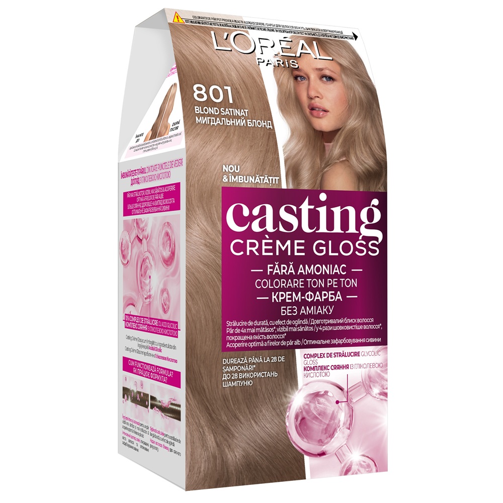 Vopsea de par fara amoniac Casting Creme Gloss 801 Blond Satin, 180 ml, Loreal