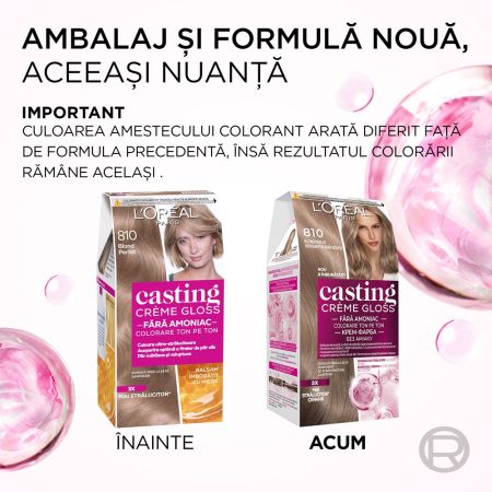 Vopsea de par fara amoniac Casting Creme Gloss 810 Blond Perlat, 180 ml, Loreal 692594