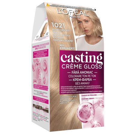Vopsea de par fara amoniac Casting Creme Gloss 1021 Blond Deschis Perla, 1 bucata, L'Oreal Paris