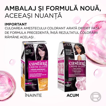 Vopsea de par fara amoniac Casting Creme Gloss 3102 Saten Inchis Polar, 180 ml, Loreal 692614