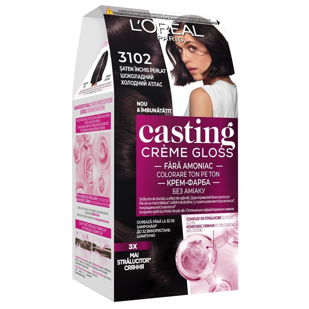Vopsea de par fara amoniac Casting Creme Gloss 3102 Saten Inchis Polar, 180 ml, Loreal