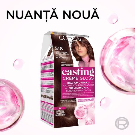 Vopsea de par fara amoniac Casting Creme Gloss 518 Hazelnut Moccaccino, 180 ml, Loreal 692376