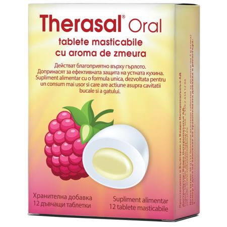 Tablete masticabile cu aroma de zmeura Therasal Oral, 12 tablete, Vedra 713135