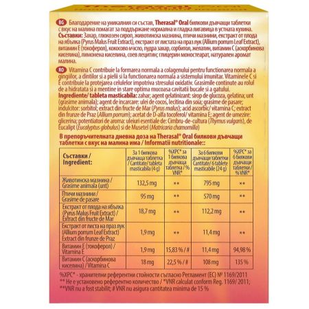 Tablete masticabile cu aroma de zmeura Therasal Oral, 12 tablete, Vedra 713136